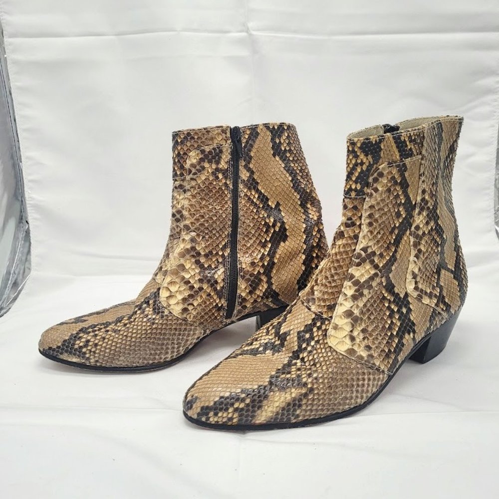 Vintage Old-School zip up Python Ankle Boots.